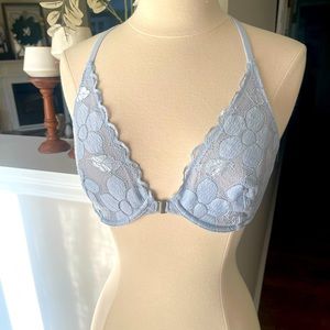 Aerie Happy front hook lace racerback bra 34C blue